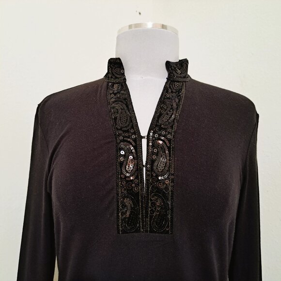 Talbots Petites Sequins Top Long Sleeve Black Color Size S - Picture 3 of 12